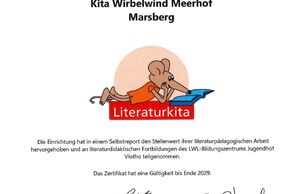 Kindergarten Wirbelwind in Meerhof erneut als Literaturkindergarten zertifiziert