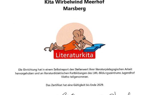 Kindergarten Wirbelwind in Meerhof erneut als Literaturkindergarten zertifiziert